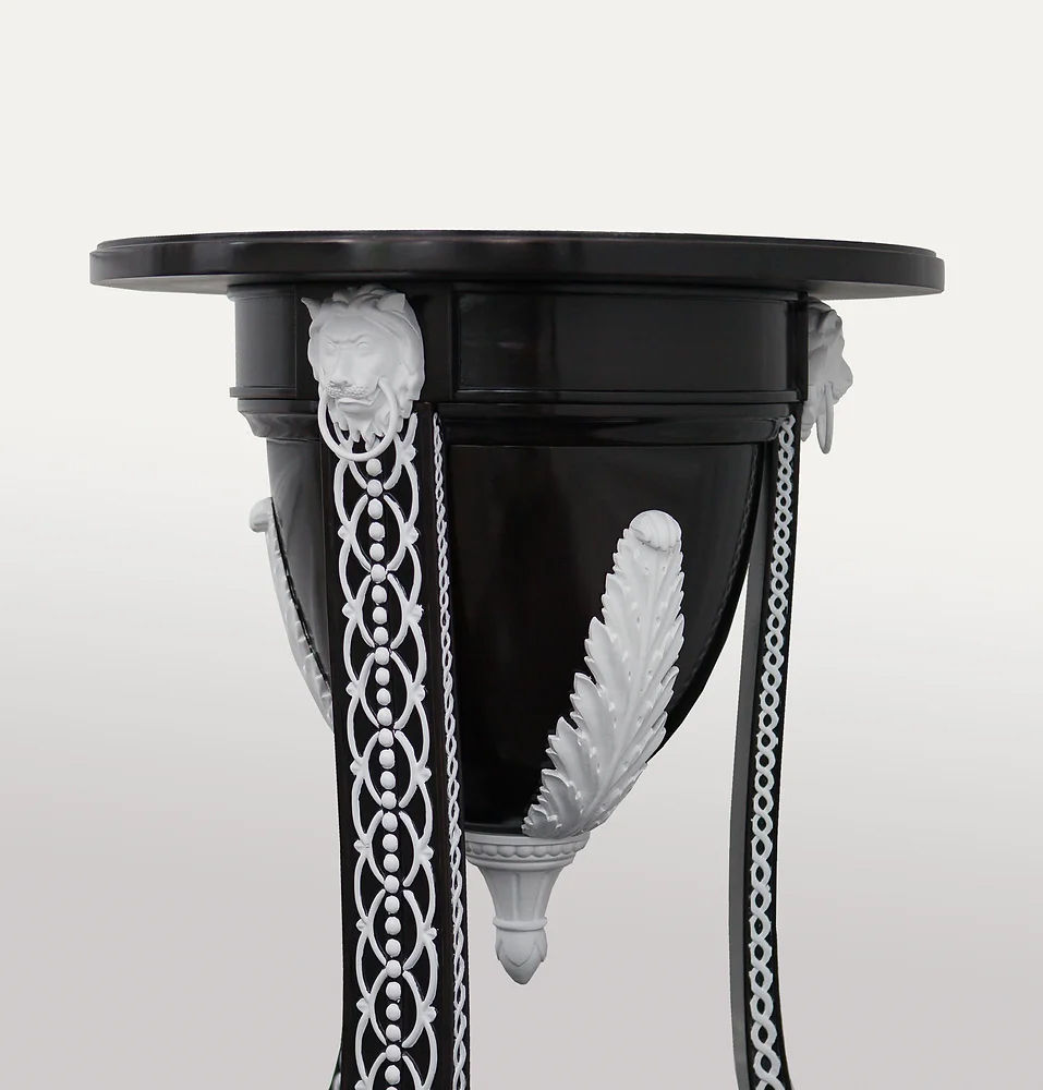 Thumbnail: Side Table in Ebony Wood with White Carved Elements, Neoclassical Style