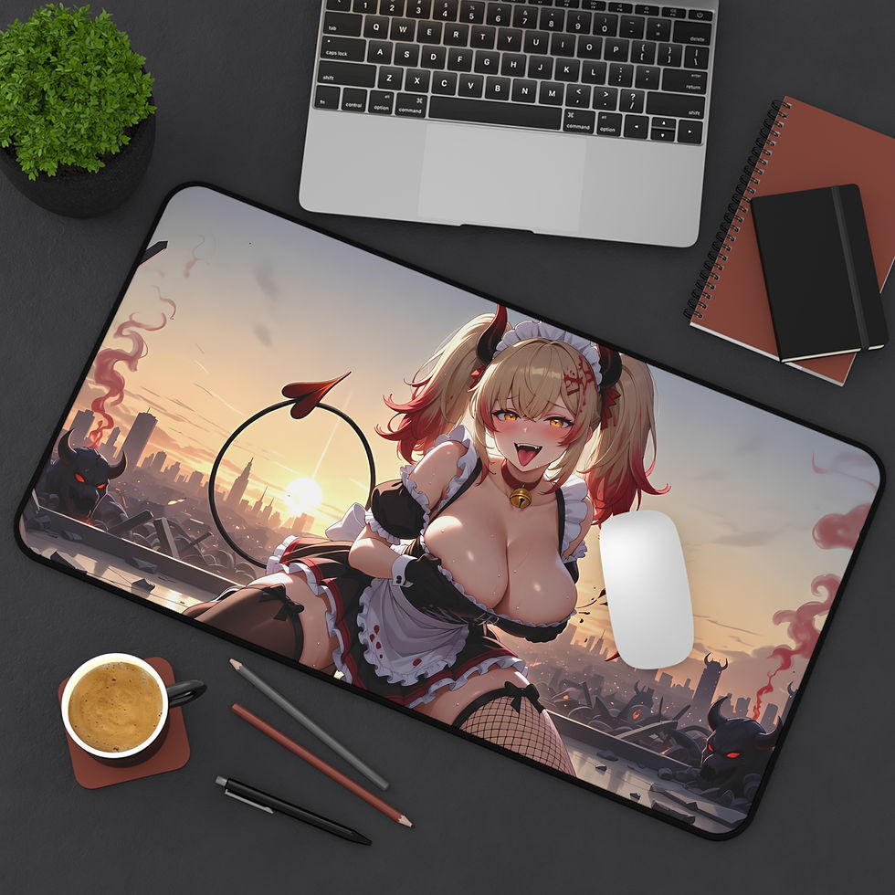 Thumbnail: Blonde Demon Anime Girl Mousepad | Dark Manga Devil Desk Mat | Gamer Mouse Pad