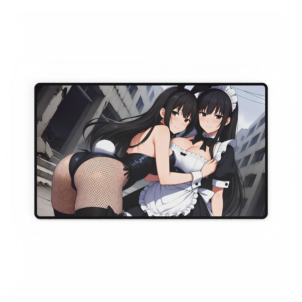 Thumbnail: Anime Bunny Girl and Maid Waifu Art Desk Mat | Large Mouse Pad