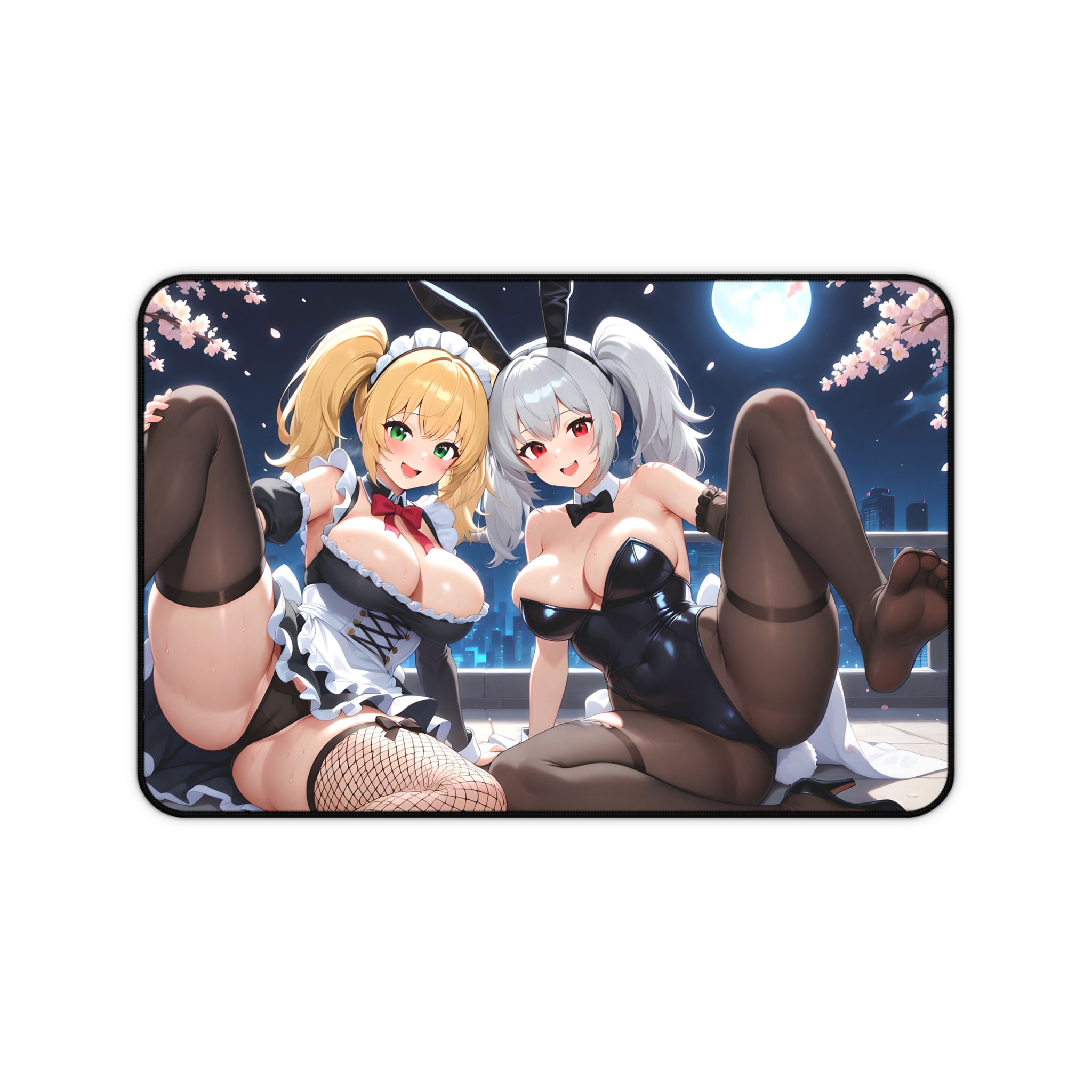 Anime Bunny Girls Desk Mat | Cute Maid & Bunny Night Scene
