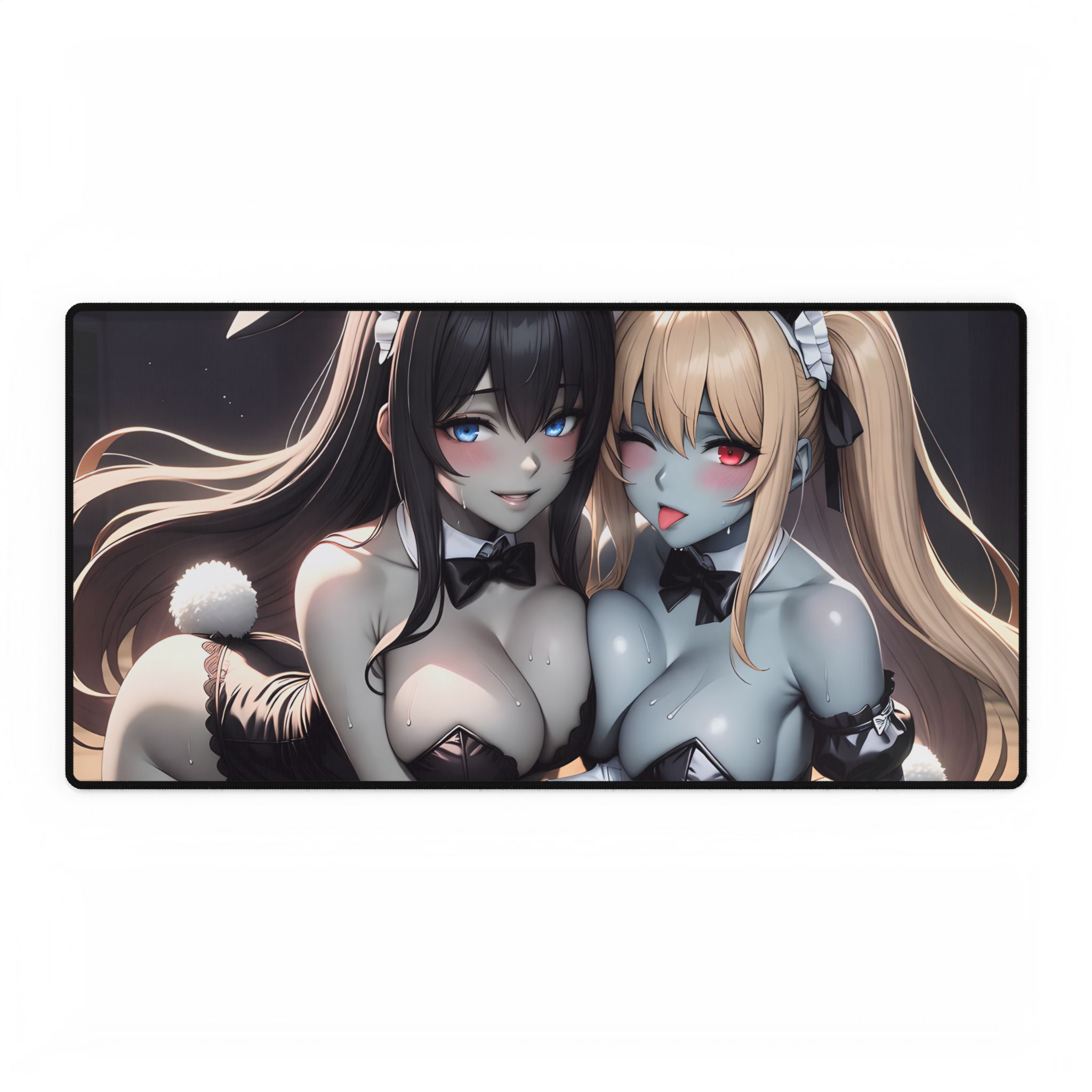 Anime Bunny Girls Desk Mat | Cute Twins Playful Illustration Waifu Core