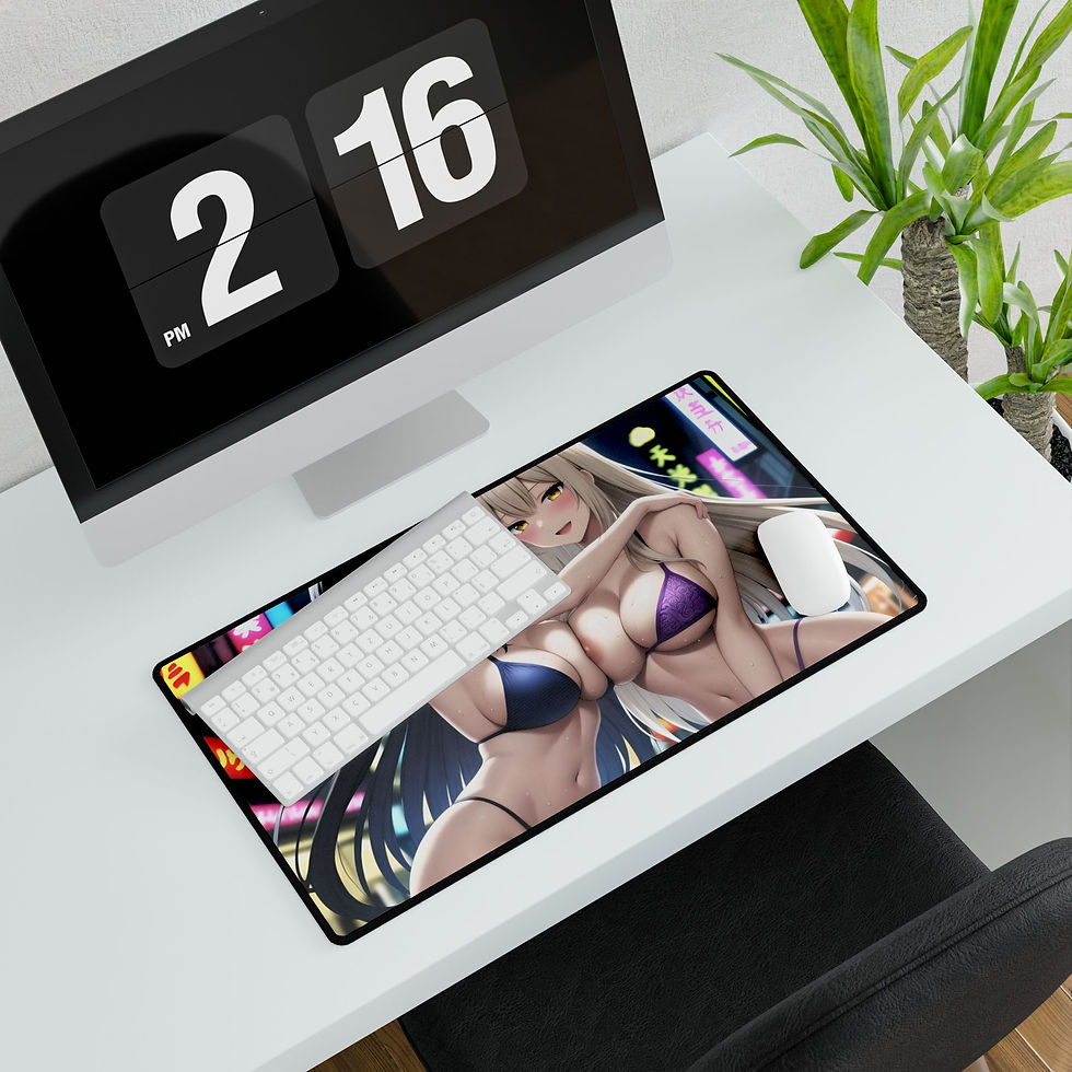 Thumbnail: Anime Bikini Girls Desk Mat | Neon City Anime Mouse Pad