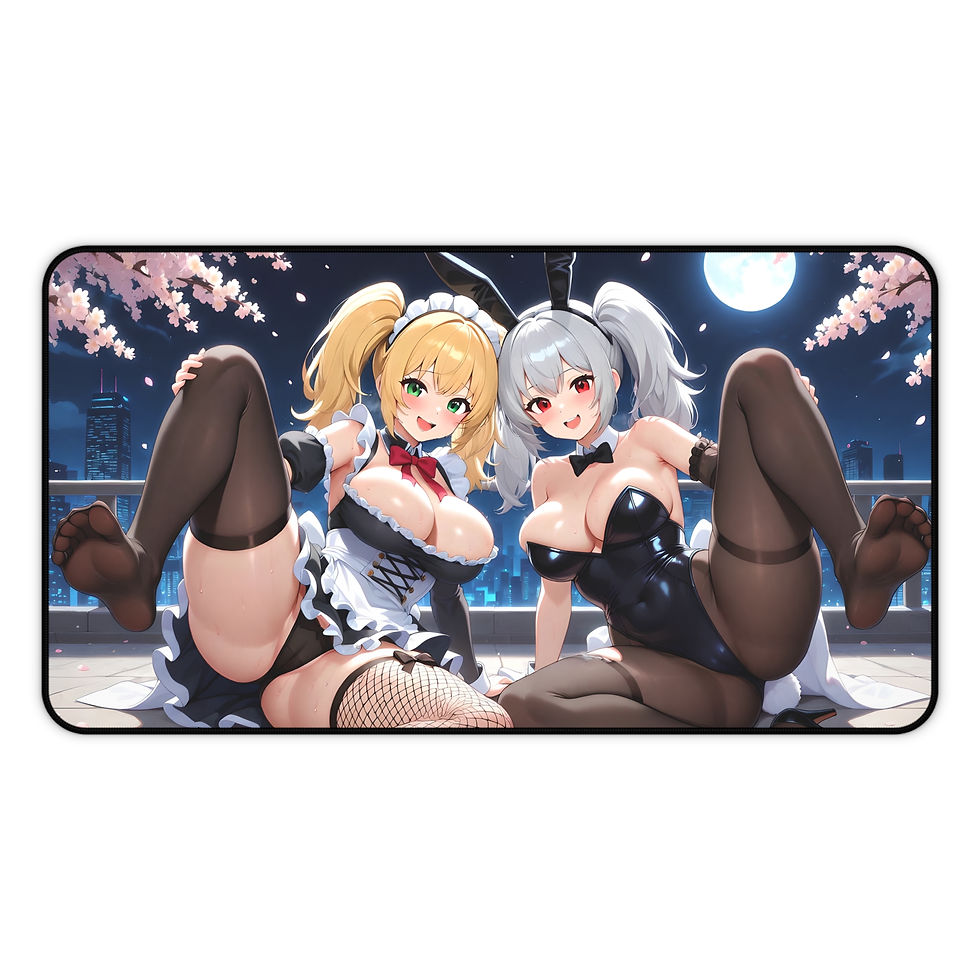 Thumbnail: Anime Bunny Girls Desk Mat | Cute Maid & Bunny Night Scene