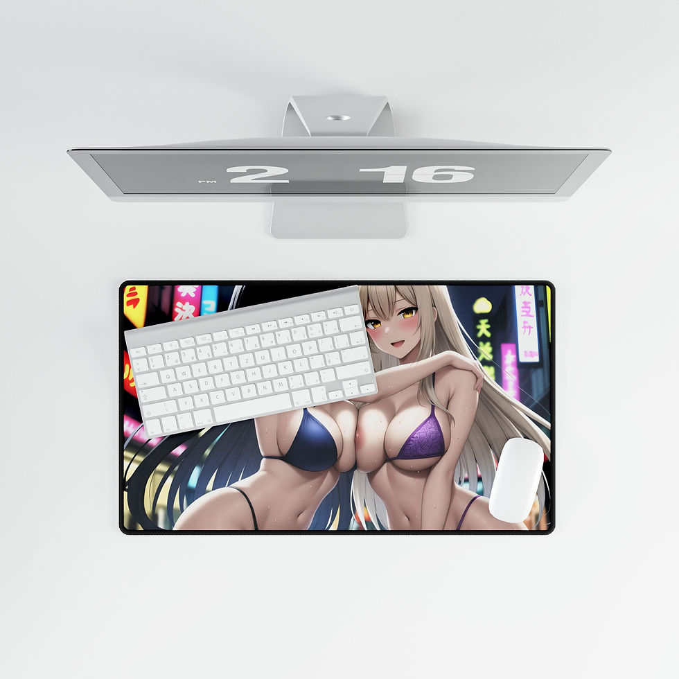 Thumbnail: Anime Bikini Girls Desk Mat | Neon City Anime Mouse Pad
