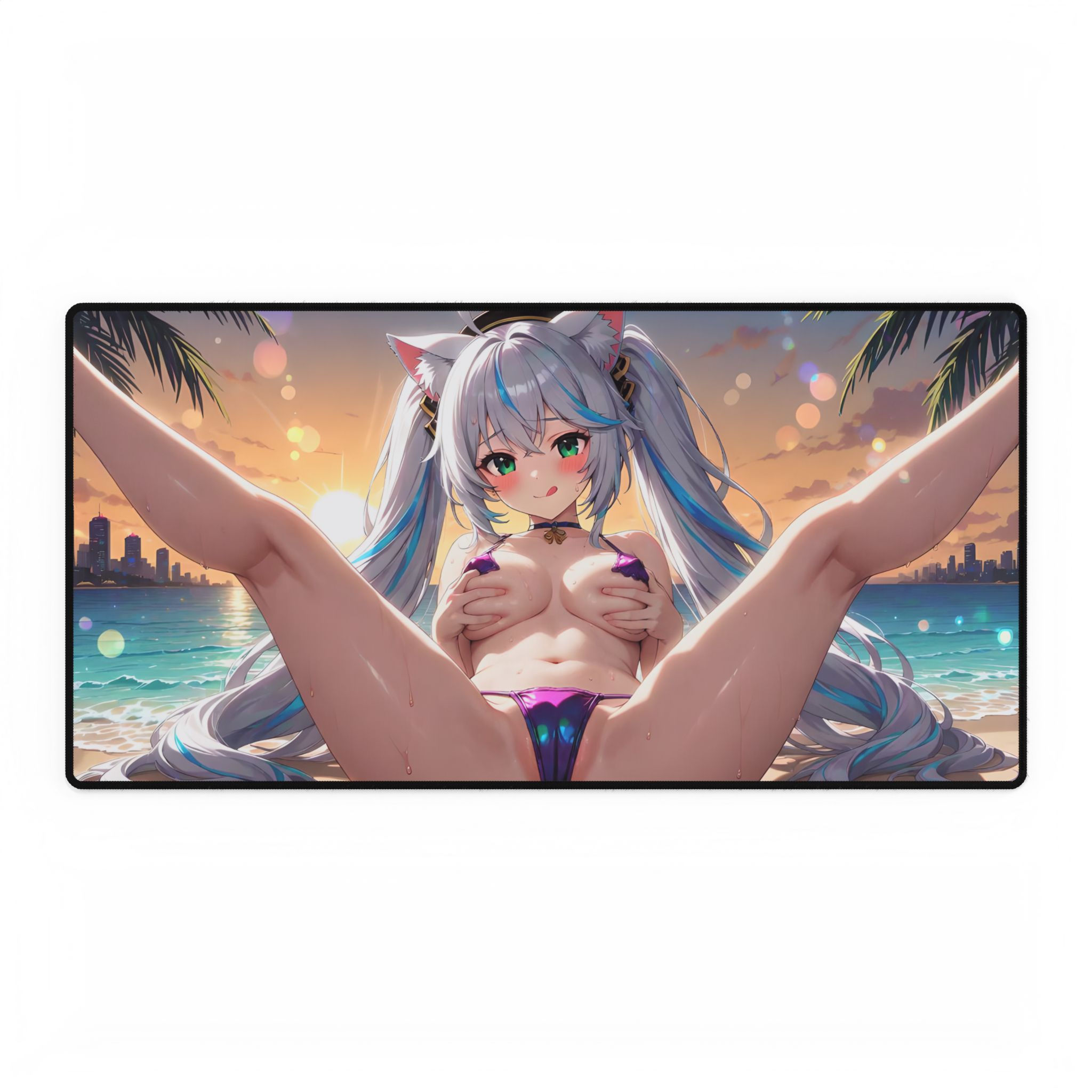 Anime Beach Neko Bunny Girl Desk Mat | Large Mouse Pad, Gaming Isekai