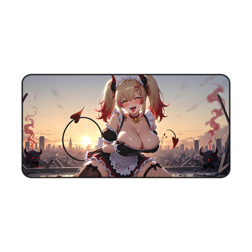 Thumbnail: Blonde Demon Anime Girl Mousepad | Dark Manga Devil Desk Mat | Gamer Mouse Pad