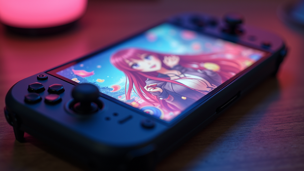 Close-up view of an anime-themed game pad featuring vibrant character art