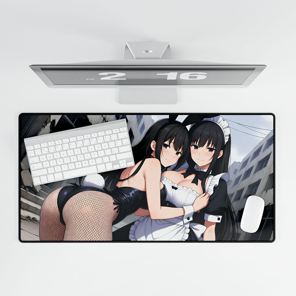 Thumbnail: Anime Bunny Girl and Maid Waifu Art Desk Mat | Large Mouse Pad