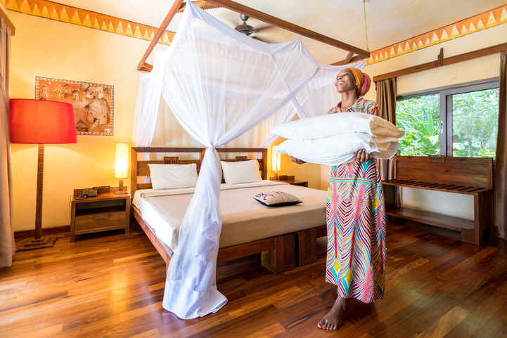 Luxury tropical bedroom interior at Zanzi Resort Zanzibar