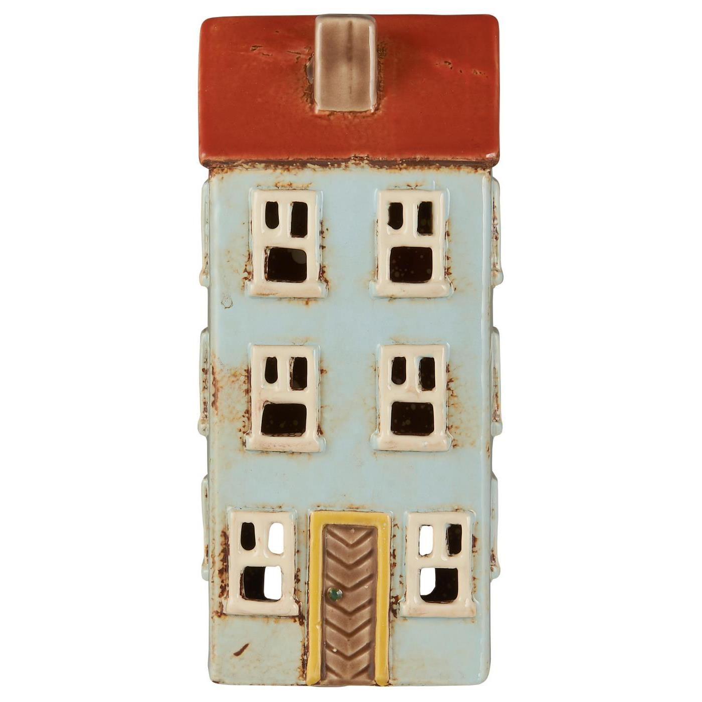 Haus für Teelicht H20 hellblau/rotbraun