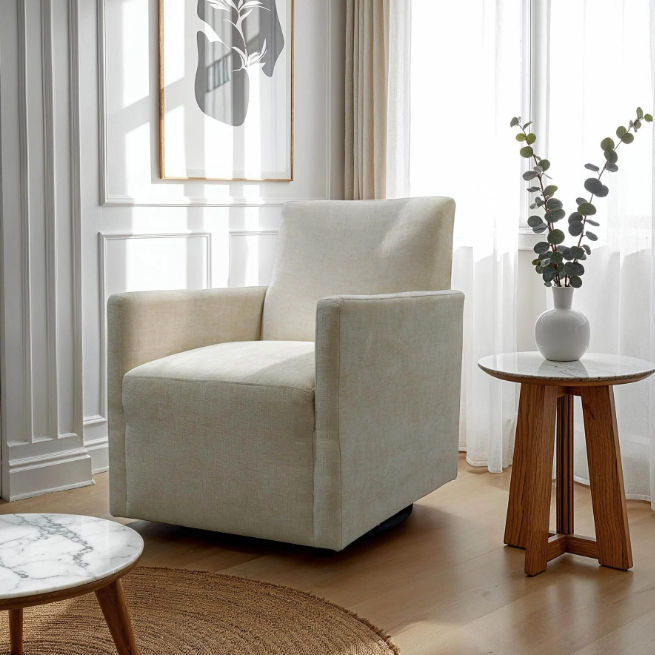 Thumbnail: Riley Swivel Accent Chair - Ivory