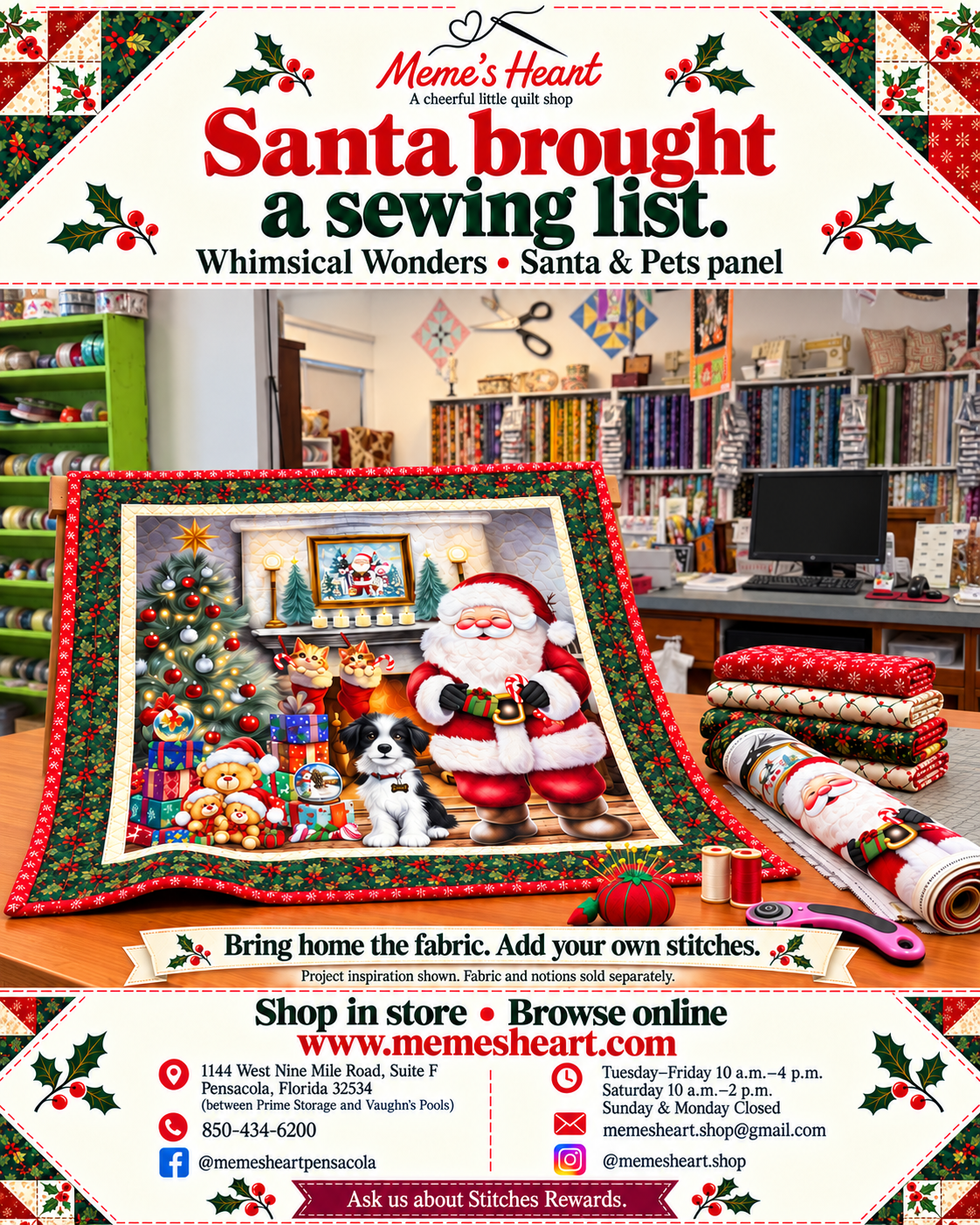 Santa and pets fabric panel campaign for Meme’s Heart