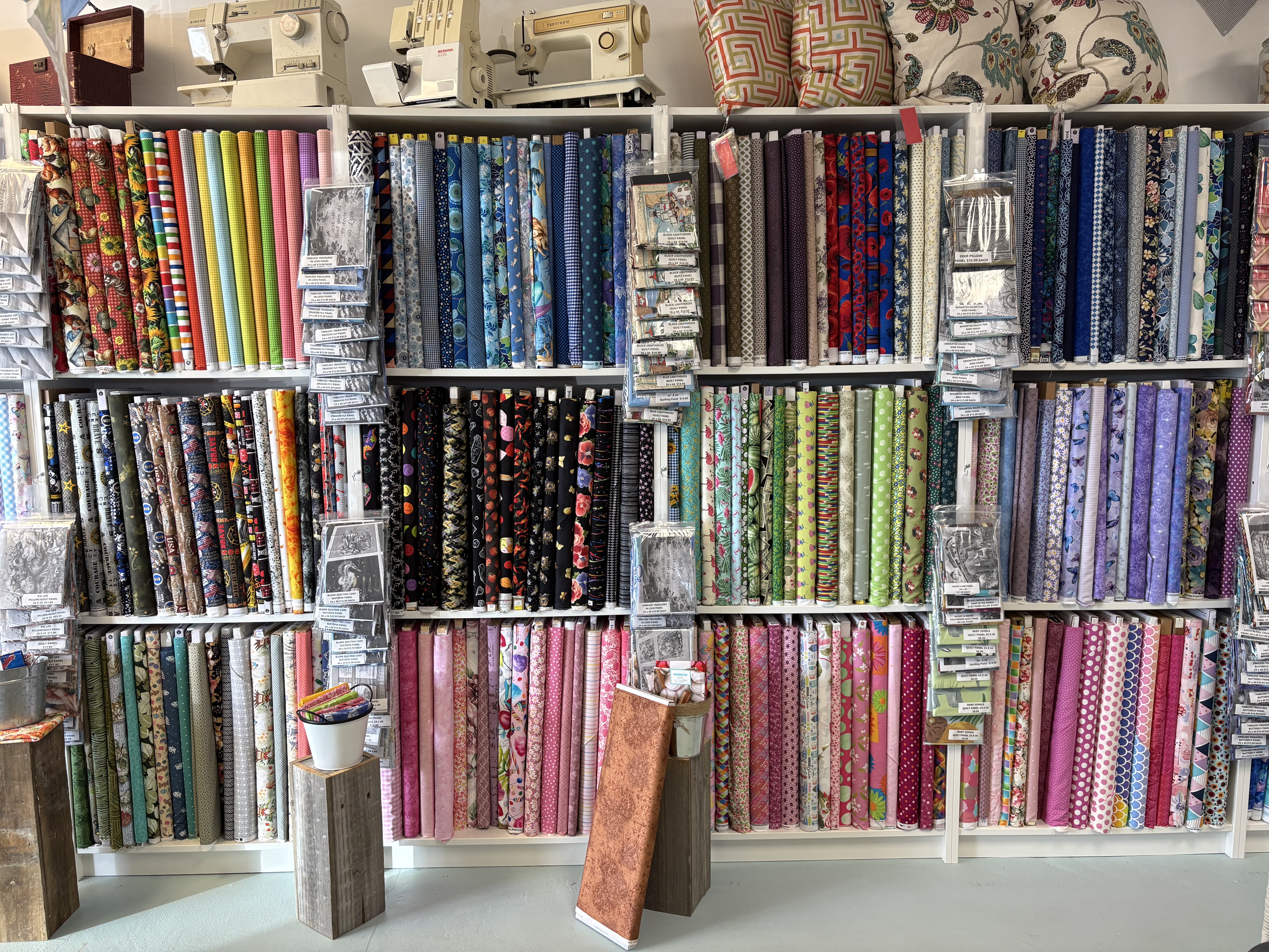 Original photograph of the quilting fabric wall at Meme’s Heart