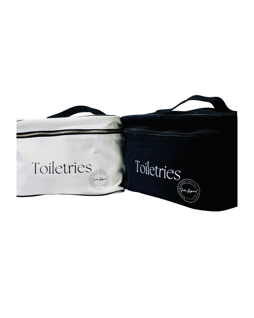 Set of 2 Extra Large Toiletry Bags (Black & Cream)
