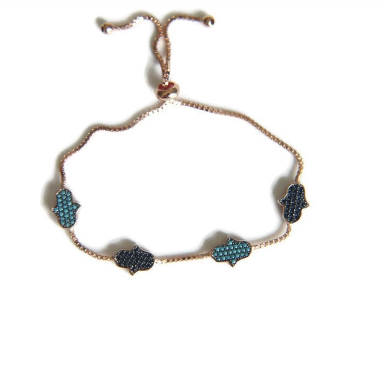 CZ Hamsa Hand Adjustable Bracelet Sterling Silver