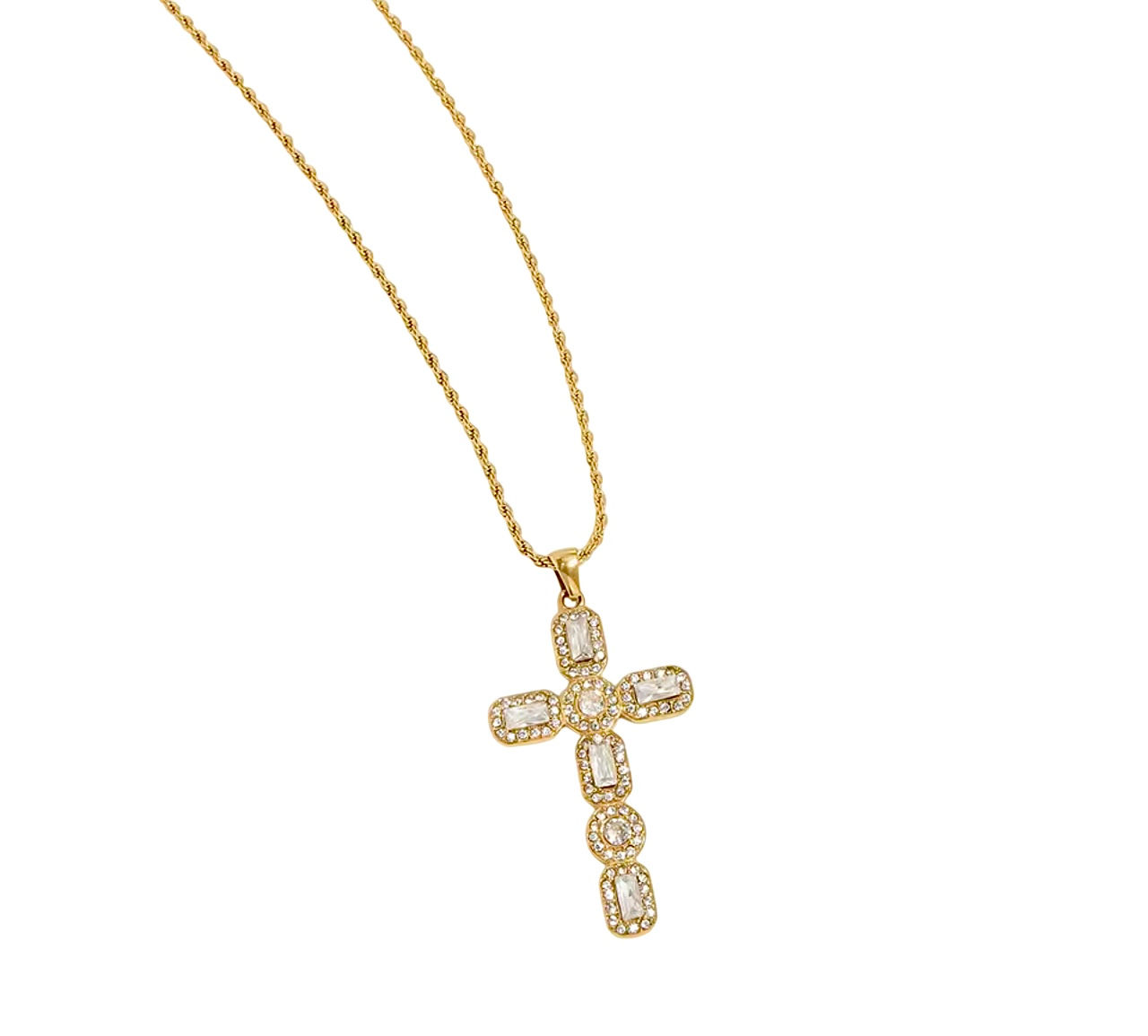 CZ Cross Pendant Necklace Stainless Steel