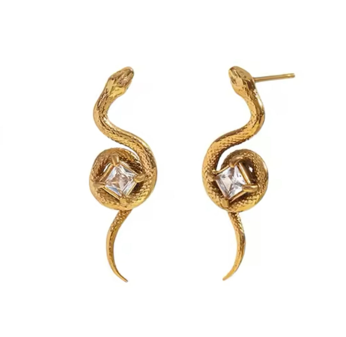 CZ Snake Stud Earrings Stainless Steel