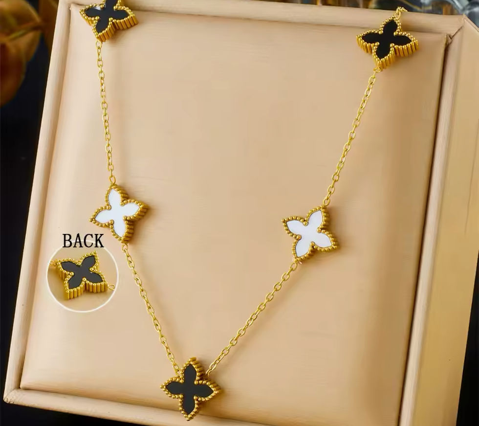 Thumbnail: Black and White Clover Necklace and Bracelet Set Stainless Steel