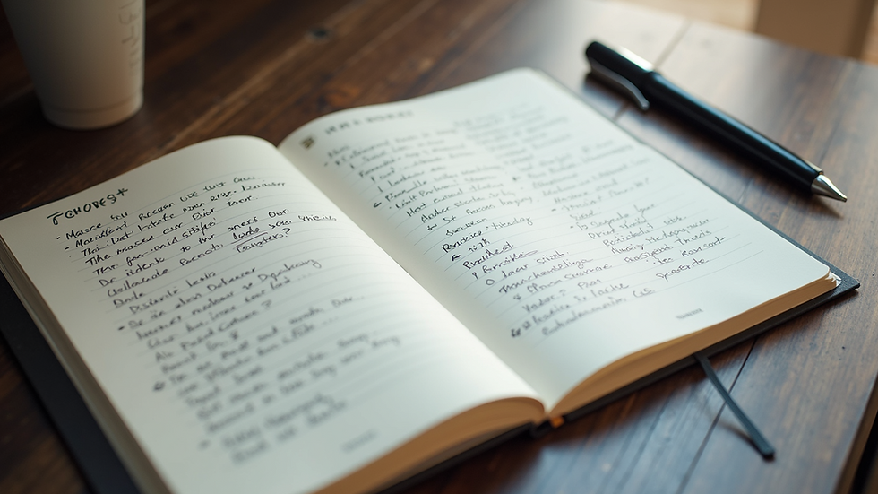 High angle view of a notebook with marketing strategy notes