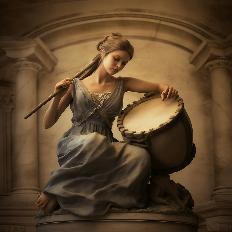 A woman playing drums in ancient times
