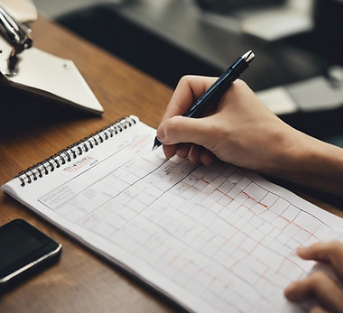 medium shot of a person writing a schedule in wide angle