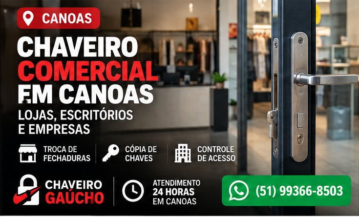 Porta de estabelecimento comercial com fechadura metálica em Canoas, RS