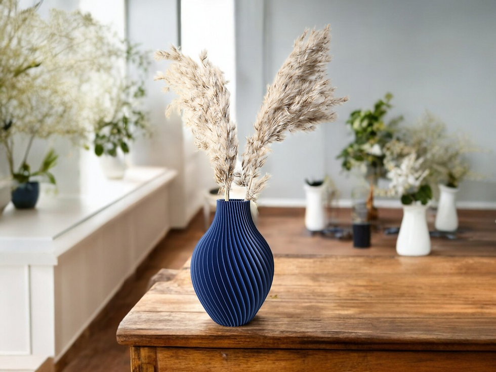 Vista frontal: Vaso Decorativo Espiral em Design Moderno, um vaso decorativo espiral impresso em 3D.