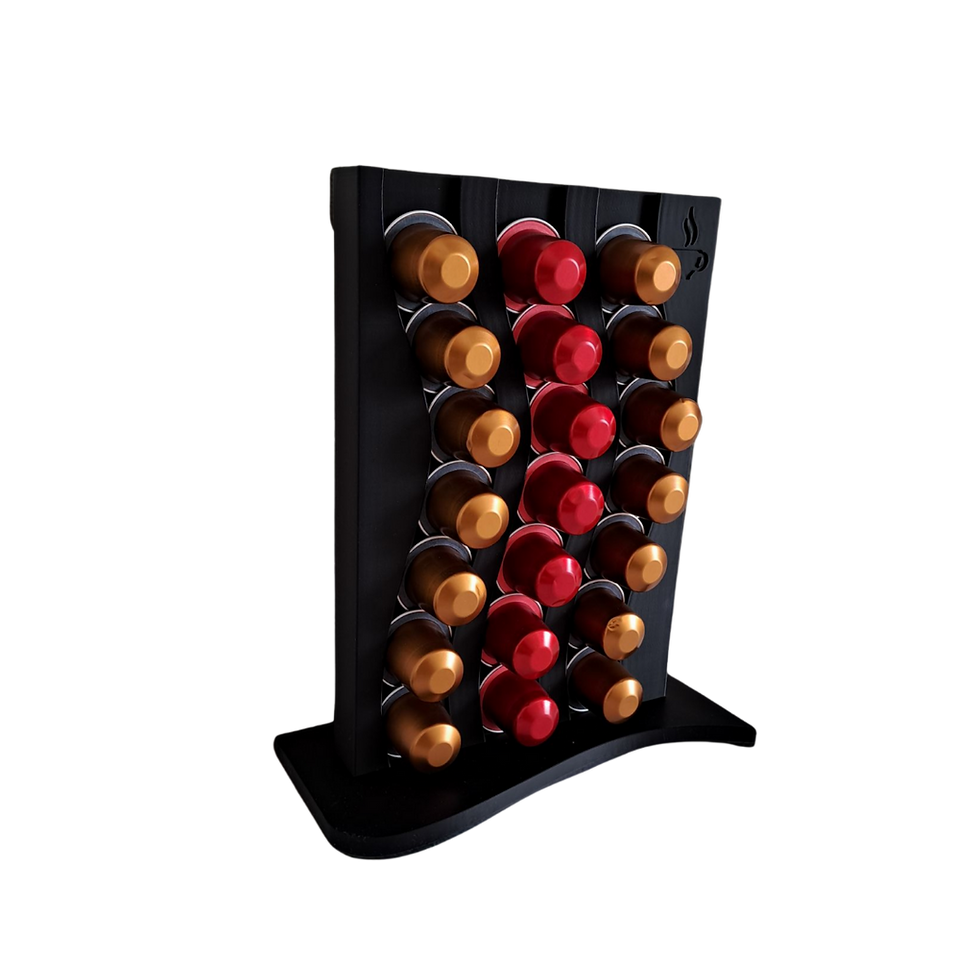 Vista frontal: Organizador Cápsulas Café Parede em Nespresso, um organizador capsulas nespresso parede impresso em 3D.