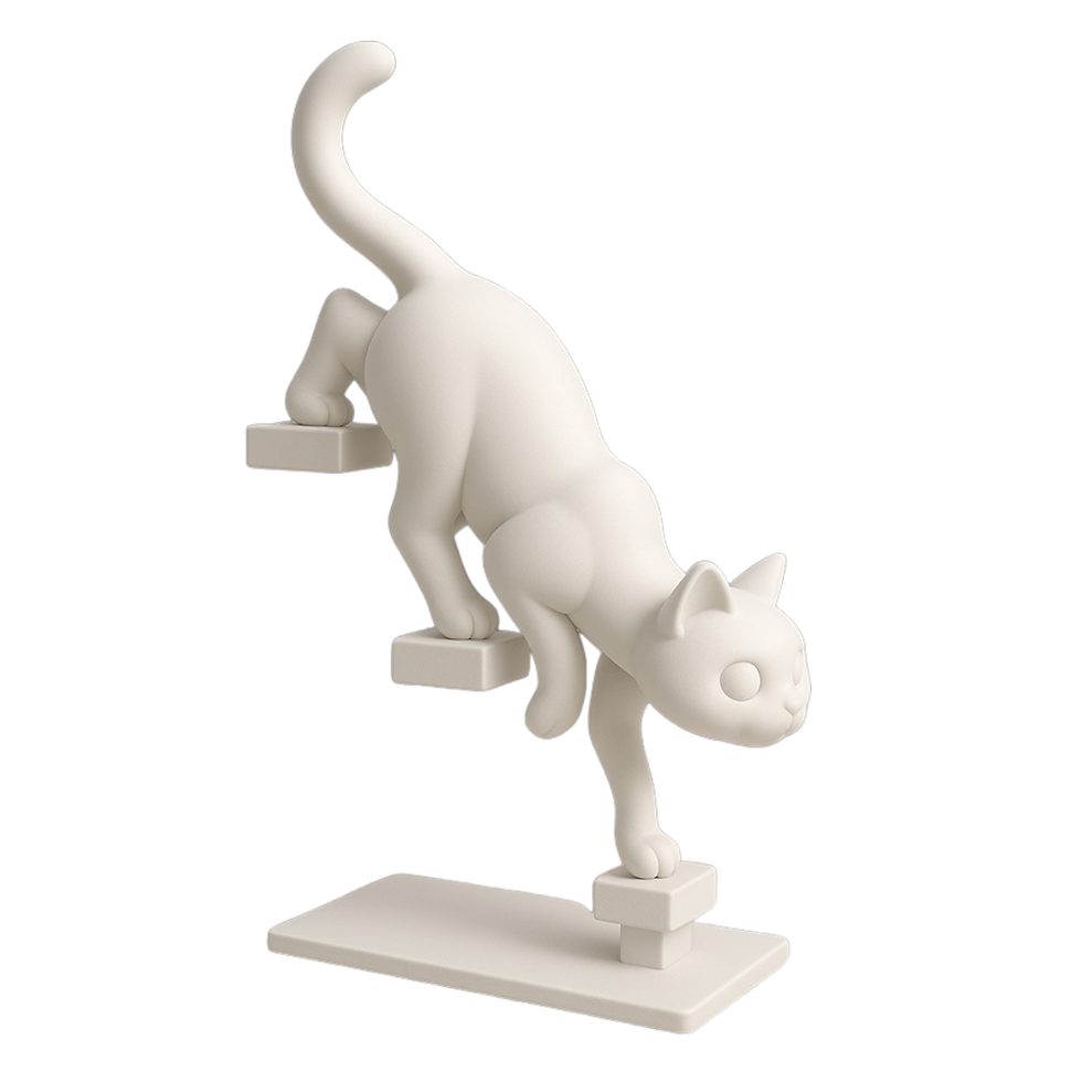 Vista frontal: Gato Decorativo na Escada em Ornamento Original, um decoracao gato impressao 3d impresso em 3D.