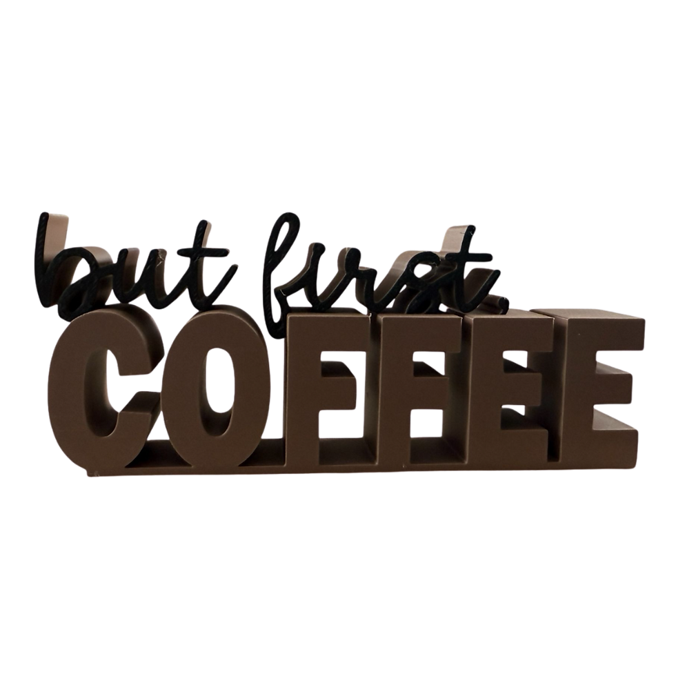 Vista frontal: Placa Decorativa 'Time to Coffee' em Cantinho do Café, um placa decorativa cafe impresso em 3D.