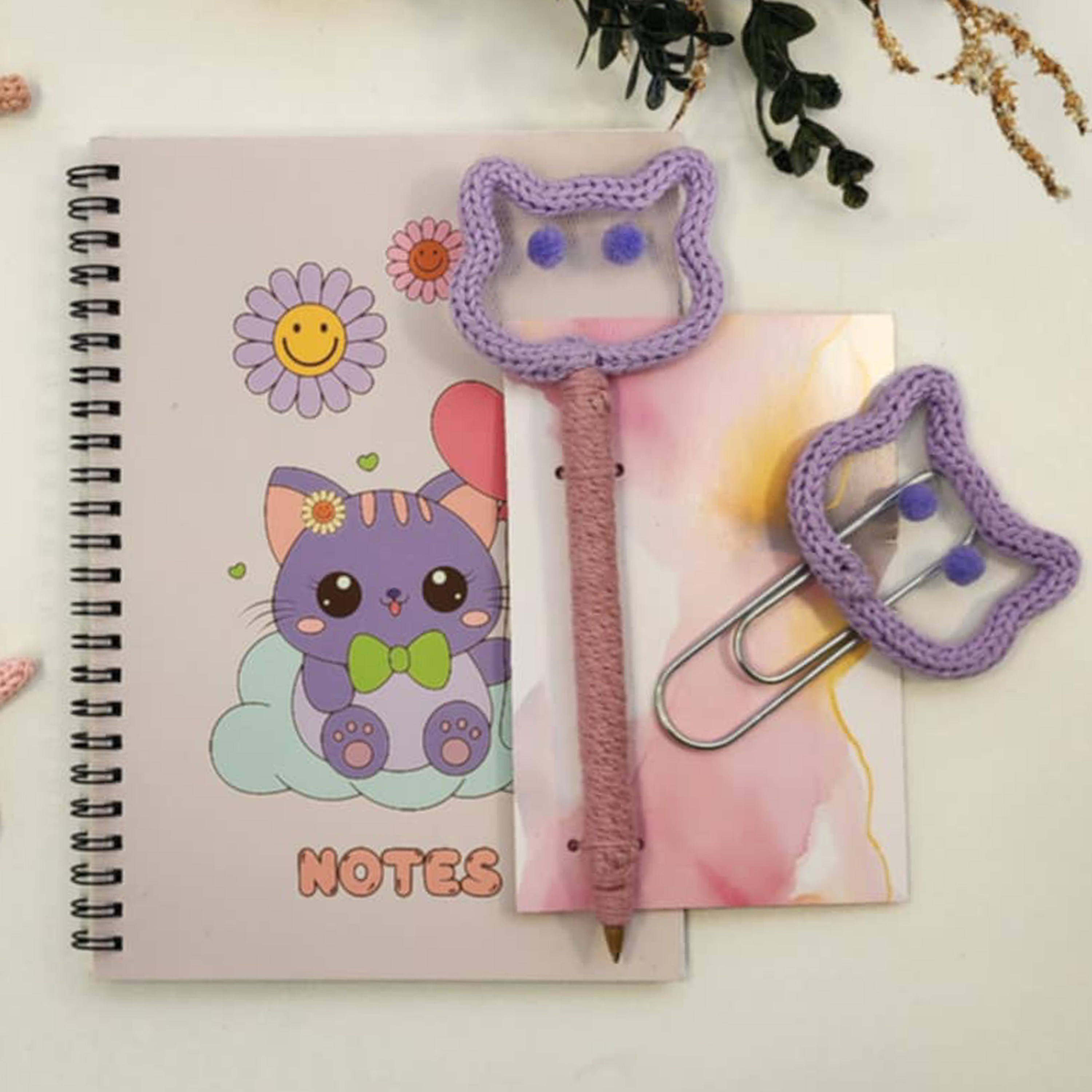 Cat Pen, Bookmark and Notebook set