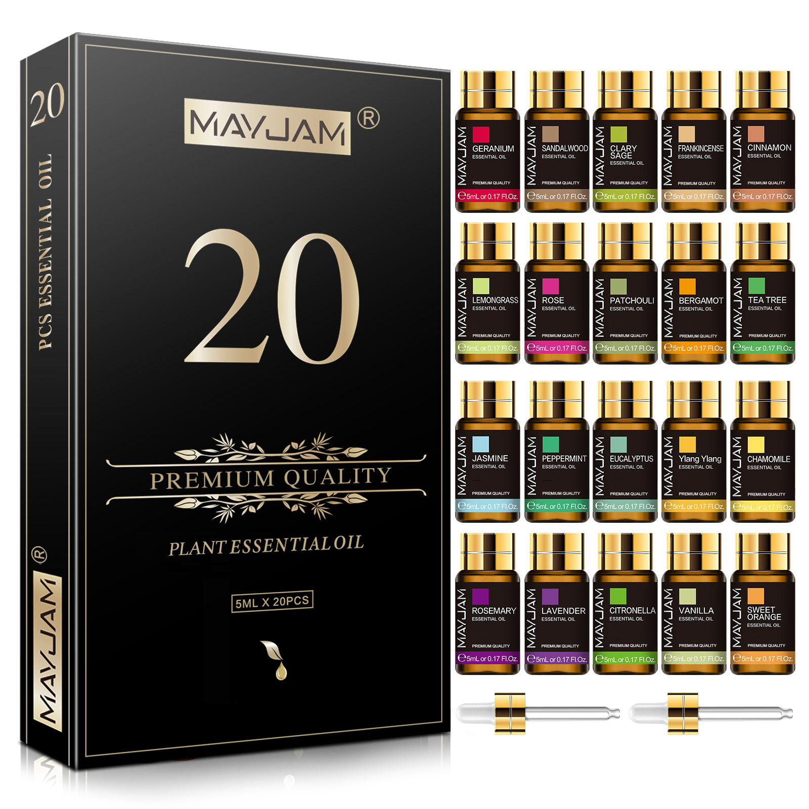 MAYJAM 20 Bottles Essential Oils Kit Set Lavender Jasmine Eucalyptus Vanilla San