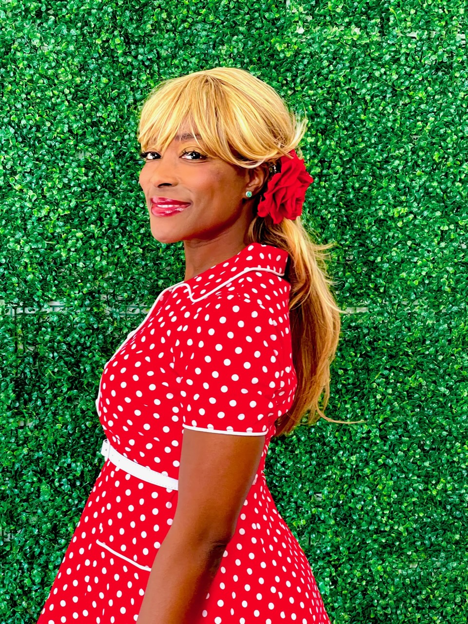 Thumbnail: Vintage Style Rockabilly Red Polka Dot Shirt Dress