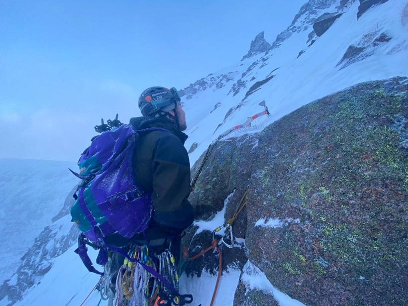 James Iain Sword climbing on Cairngorm, mountain in Scotland