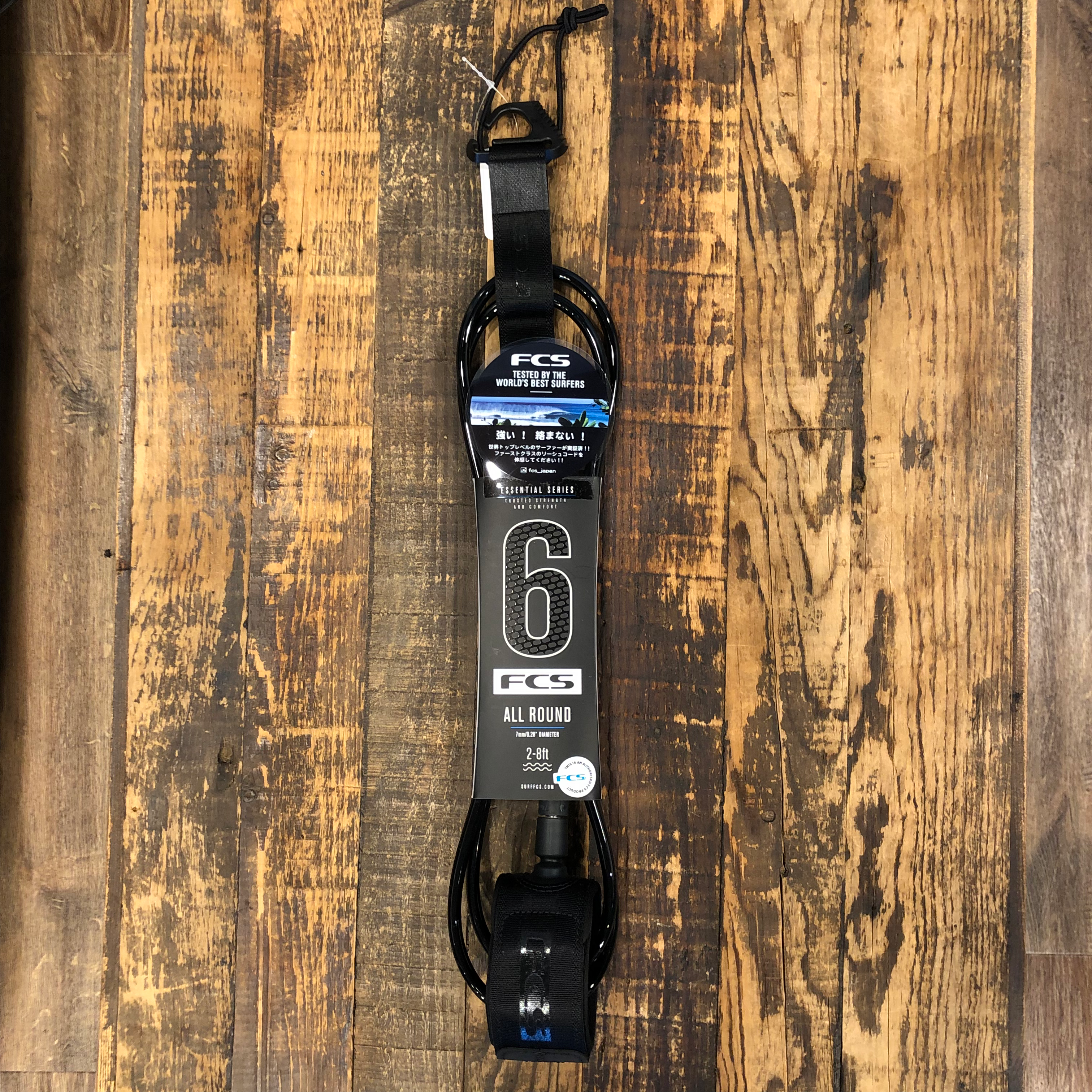 FCS 6' ALL ROUND ESSENTIAL LEASH BLACK/TRANQUIL BLUE/ECO GREEN