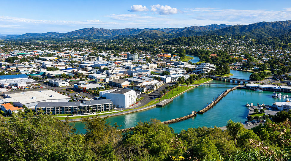 View of Gisborne Inner Harbour & CBD. Gisborne NZ