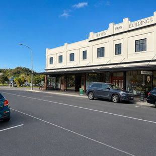 The Bates Building on Lowe Street with the river in the distance, Gisborne NZ.