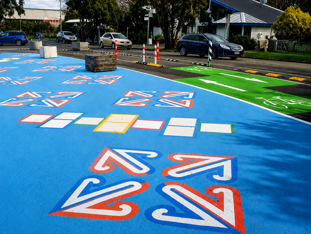 Grey Street briefly fell victim to over-zealous traffic calming madness featuring less parking, judder bars, planter boxes, bright paint and... hopscotch! Gisborne NZ