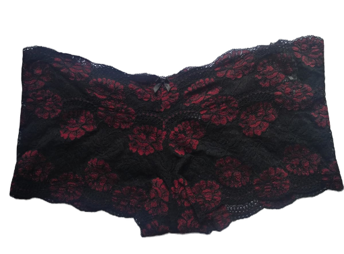Boy shorts black with red roses.