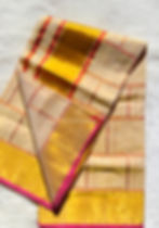 Thumbnail: ~TARINI~ Pure handwoven Tissue Kasavu saree with kattam pattern