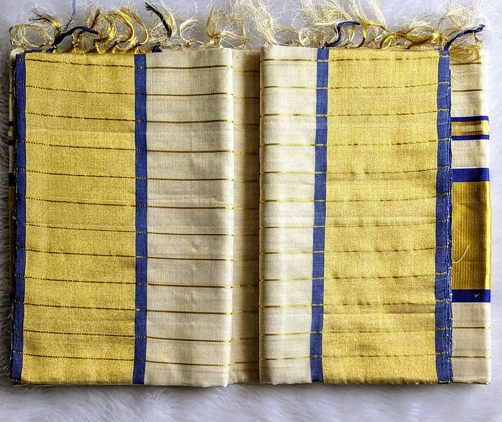 Thumbnail: ~NI;AAVU~Handwoven Tissue Kasavu Saree - zari with dark blue selvedge