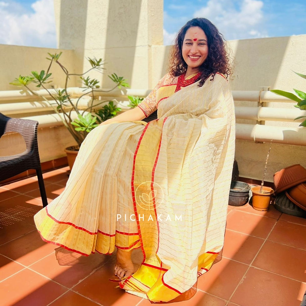 Thumbnail: ~POOJA~Handwoven Tissue Kasavu Saree - zari lines