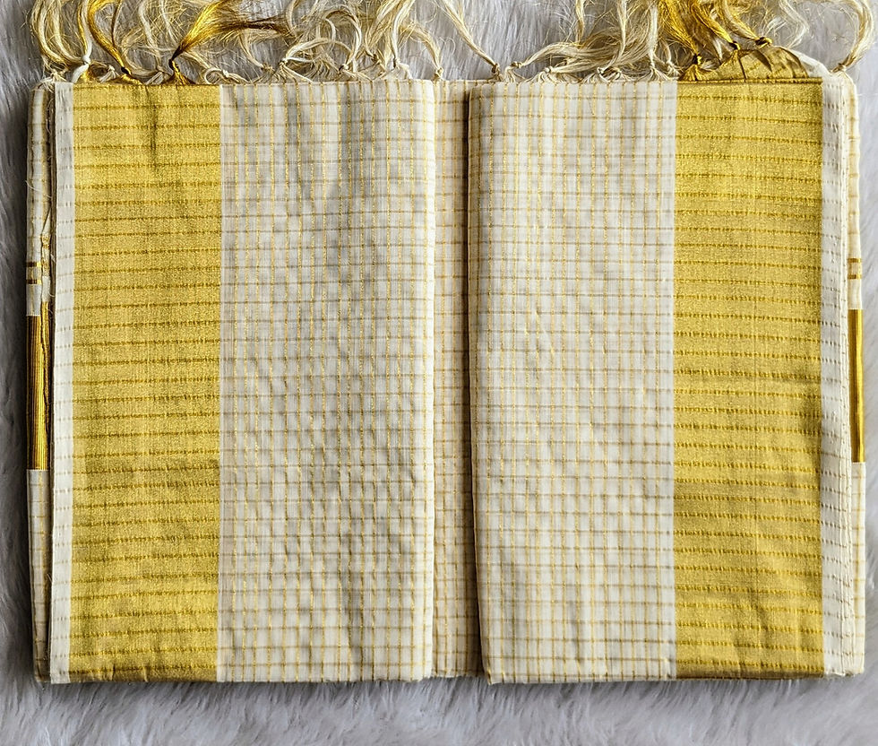 Thumbnail: Handwoven Tissue Kasavu Saree - micro checks