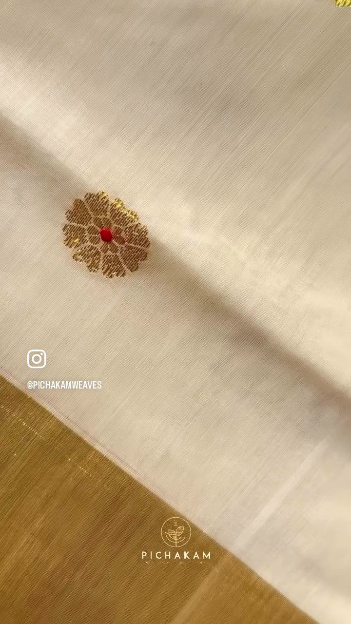 Thumbnail: Pure handwoven kasavu saree with meenakari flower motifs