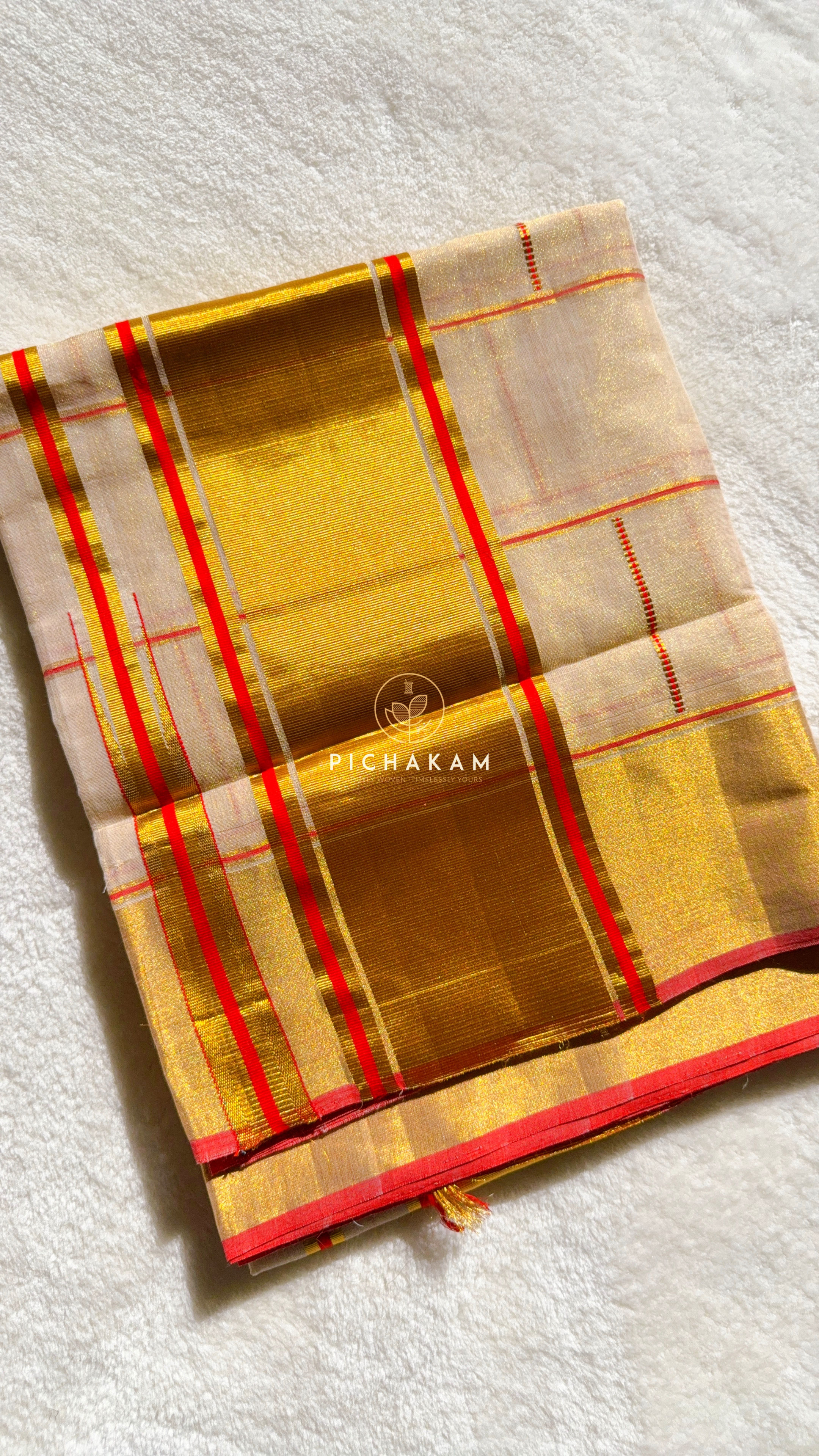 ~ ROJA ~ Tissue Kasavu saree with a delicate kattam pattern