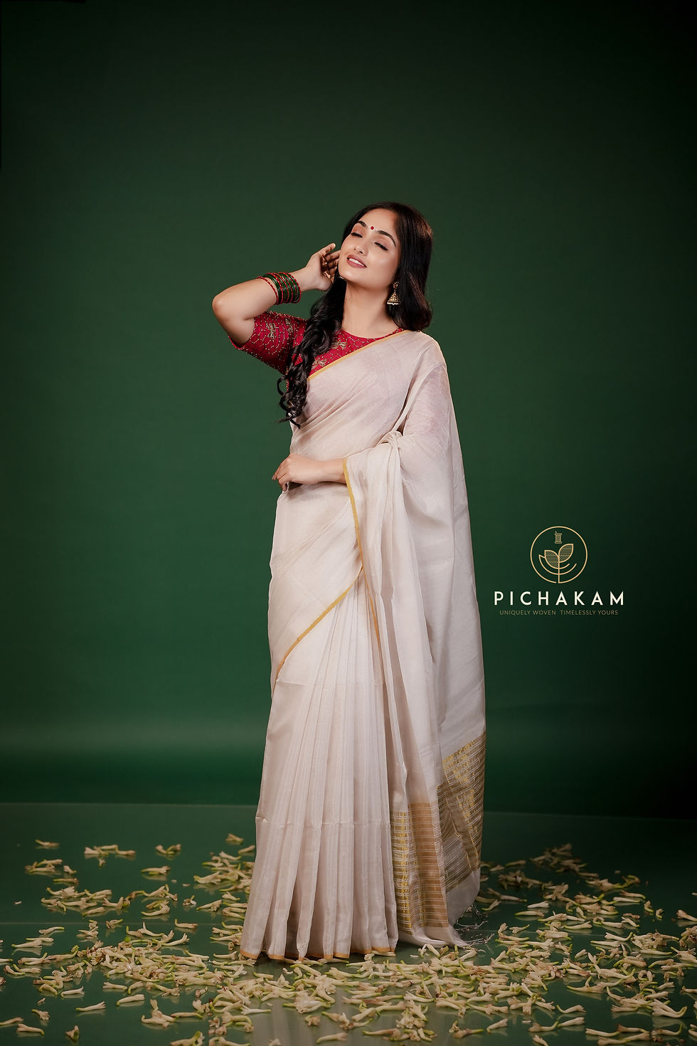 Thumbnail: Pure handloom Silver Tissue Kasavu saree with zari lines on pallu