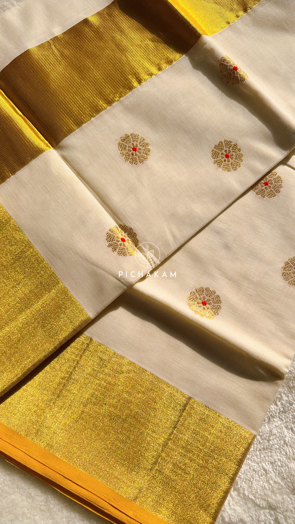 Thumbnail: Pure handwoven kasavu saree with meenakari flower motifs