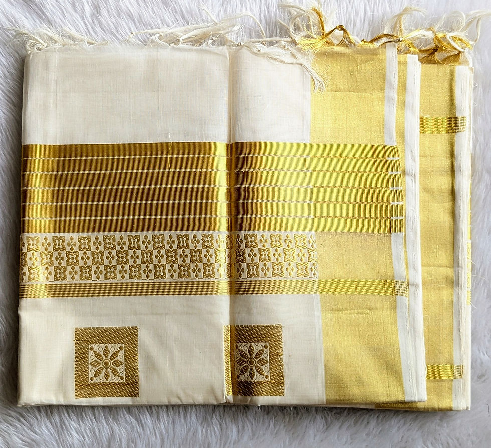 Thumbnail: Handwoven Cotton Kasavu Saree - round motifs