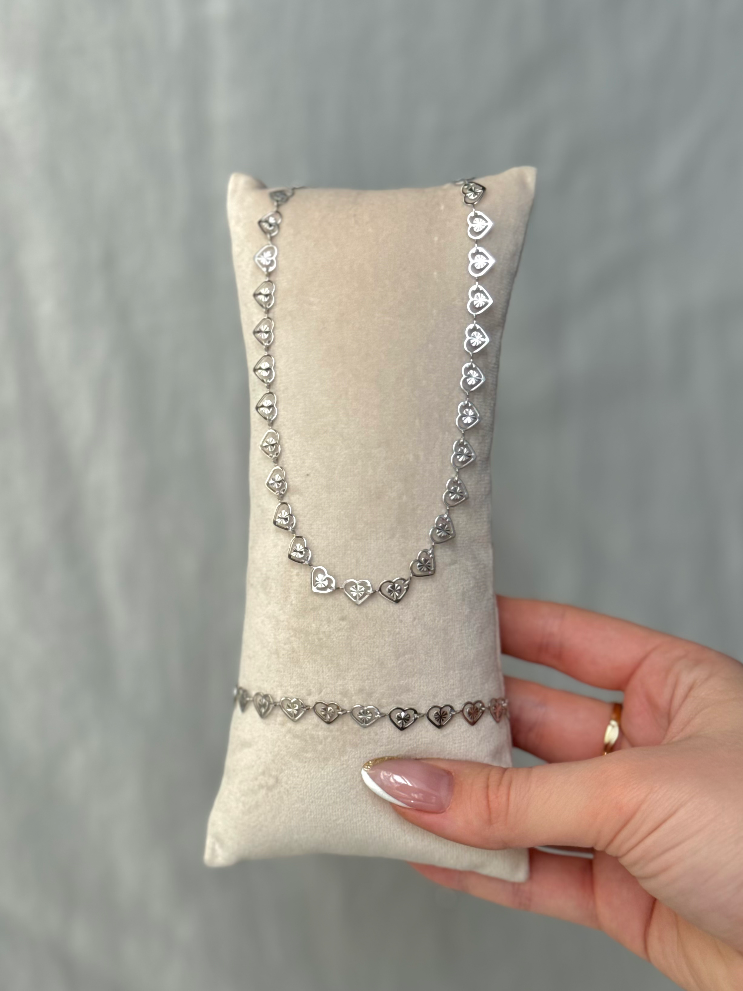 Silver Hearts Çelik Kolye - Bileklik Set