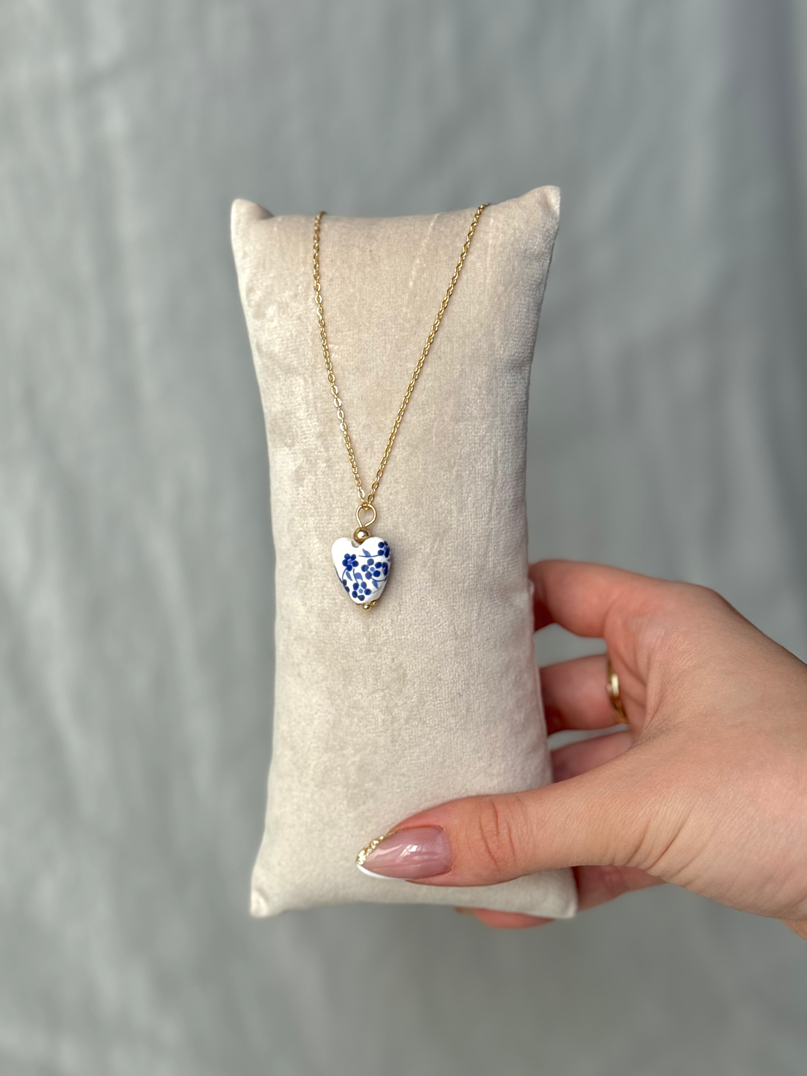 Vintage Porselen Gold Çelik Kolye